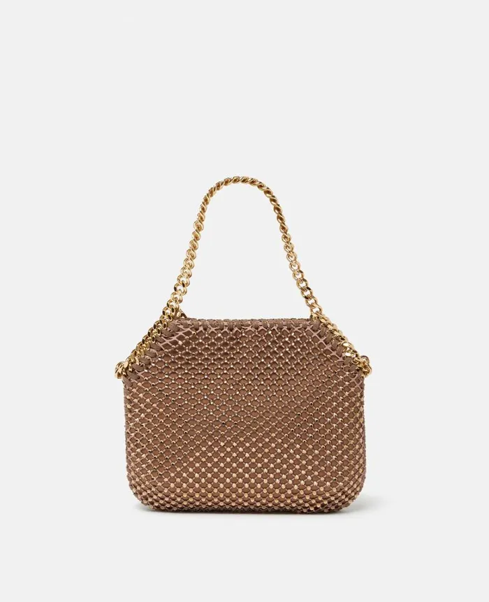 Women Mini Bags And Clutches Stella McCartney Falabella Crystal Mesh Mini Tote Bag Metallic Brown