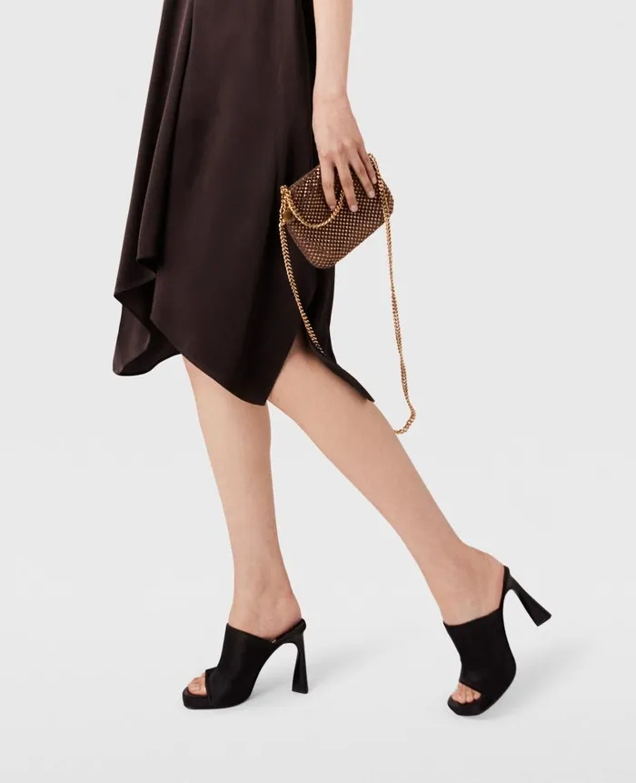 Women Mini Bags And Clutches Stella McCartney Falabella Crystal Mesh Mini Tote Bag Metallic Brown