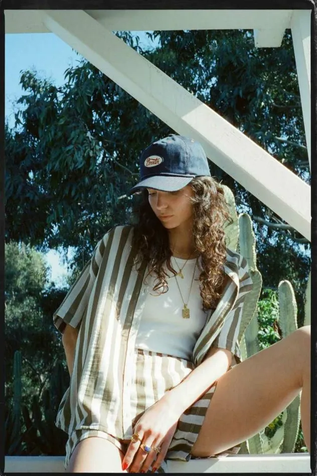 Women Mykonos Stripe Boxer Short Military Olive Brixton Shorts