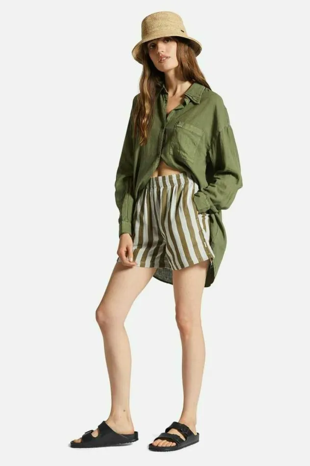 Women Mykonos Stripe Boxer Short Military Olive Brixton Shorts