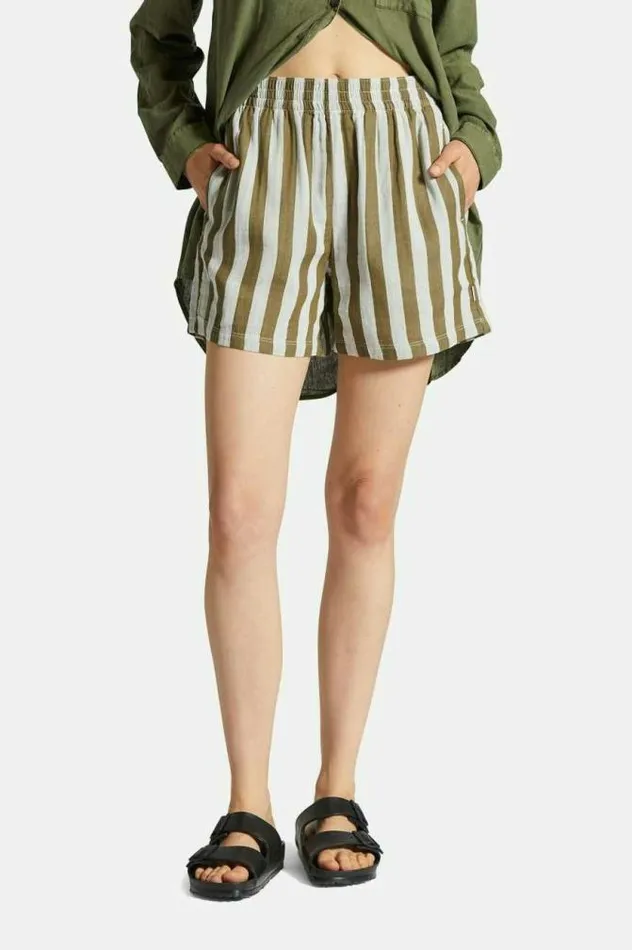 Women Mykonos Stripe Boxer Short Military Olive Brixton Shorts