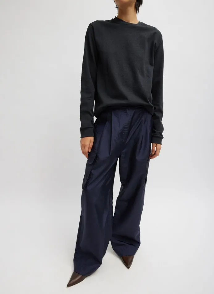 Women Pants and Shorts Tibi Crispy Nylon Stella Pleated Cargo Pant Navy