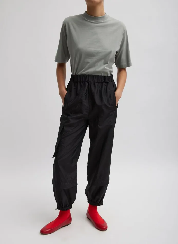 Women Pants and Shorts Tibi Crispy Nylon Wilt Pull On Jogger Black