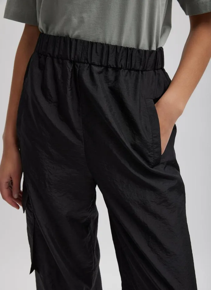 Women Pants and Shorts Tibi Crispy Nylon Wilt Pull On Jogger Black