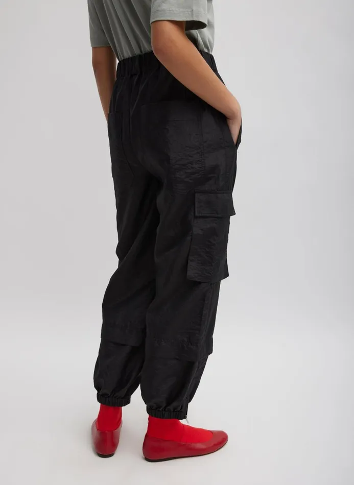 Women Pants and Shorts Tibi Crispy Nylon Wilt Pull On Jogger Black