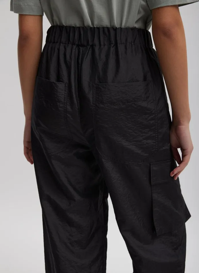 Women Pants and Shorts Tibi Crispy Nylon Wilt Pull On Jogger Black
