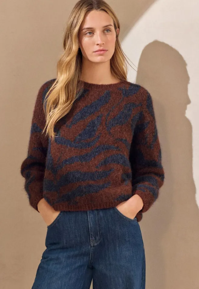 Women Patterned Sweater Navy Brown Poetry Fashion Sweaters