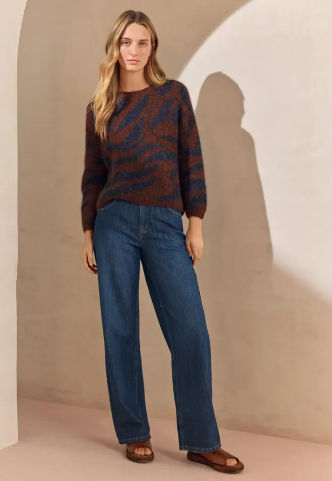 Women Patterned Sweater Navy Brown Poetry Fashion Sweaters