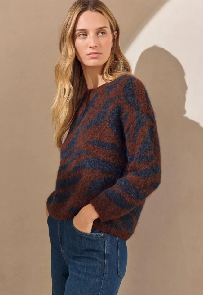 Women Patterned Sweater Navy Brown Poetry Fashion Sweaters