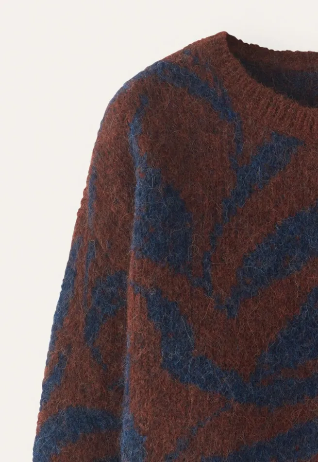 Women Patterned Sweater Navy Brown Poetry Fashion Sweaters
