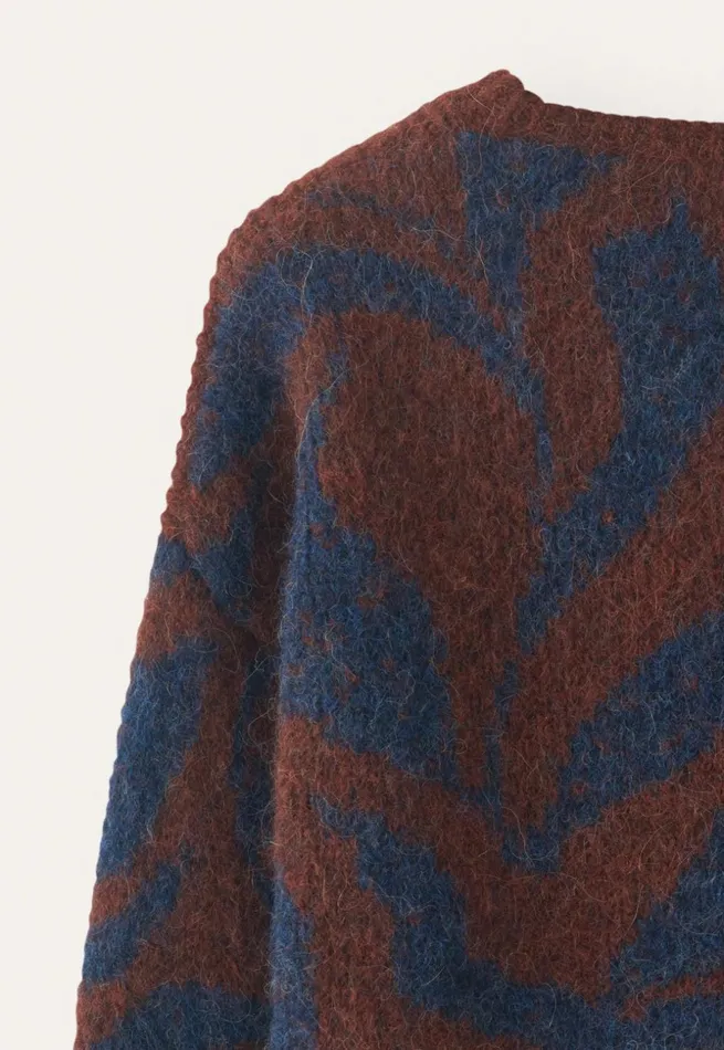Women Patterned Sweater Navy Brown Poetry Fashion Sweaters