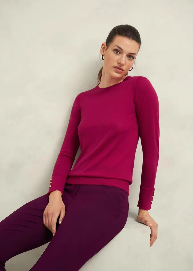 Women Penny Merino Wool Jumper Cranberry Pink Hobbs Jumpers and Cardigans