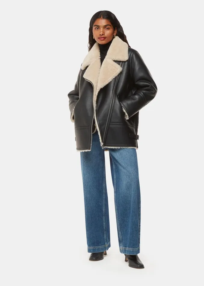 Women Petite Coats and Jackets Whistles Black Petite Faux Fur Aviator