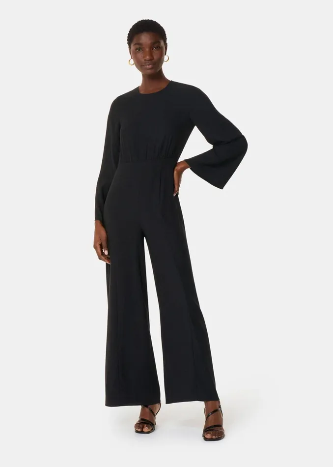 Women Petite Dresses and Jumpsuits Whistles Black Petite Bonnie Gathered Jumpsuit