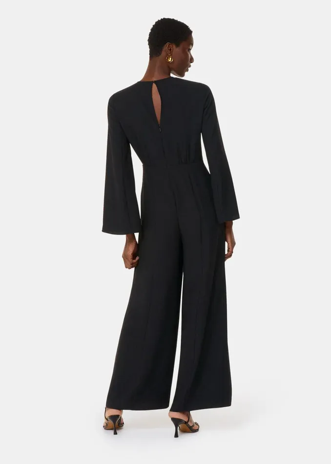 Women Petite Dresses and Jumpsuits Whistles Black Petite Bonnie Gathered Jumpsuit