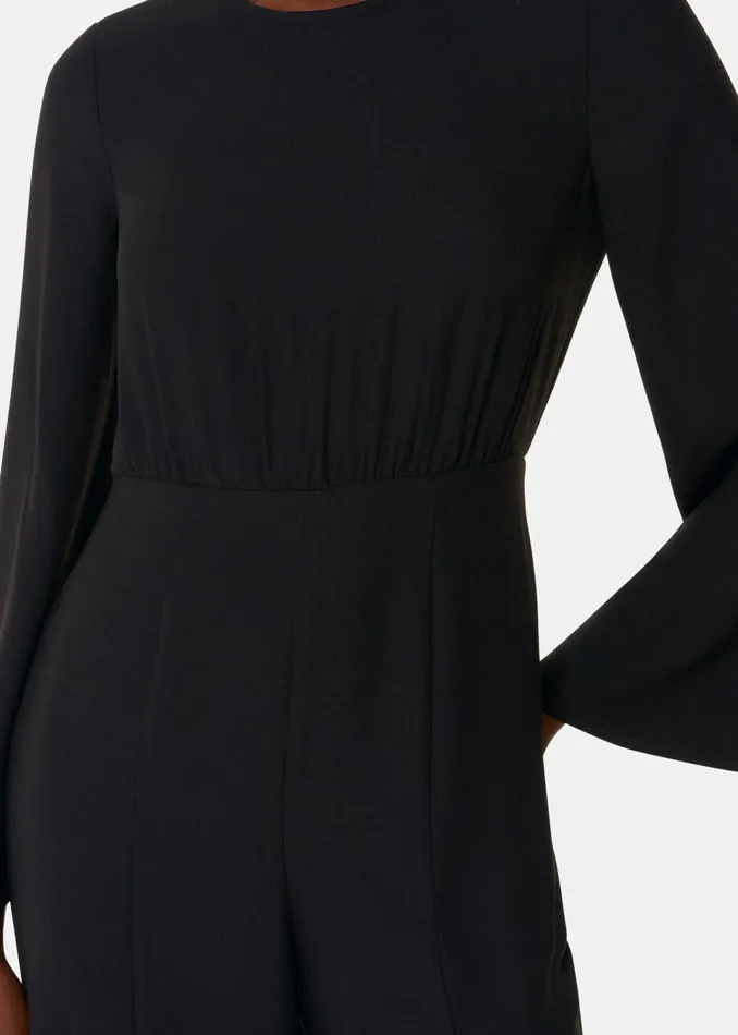 Women Petite Dresses and Jumpsuits Whistles Black Petite Bonnie Gathered Jumpsuit