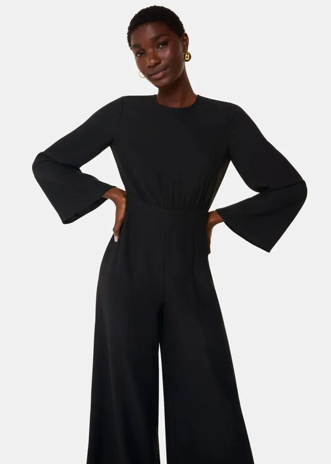 Women Petite Dresses and Jumpsuits Whistles Black Petite Bonnie Gathered Jumpsuit