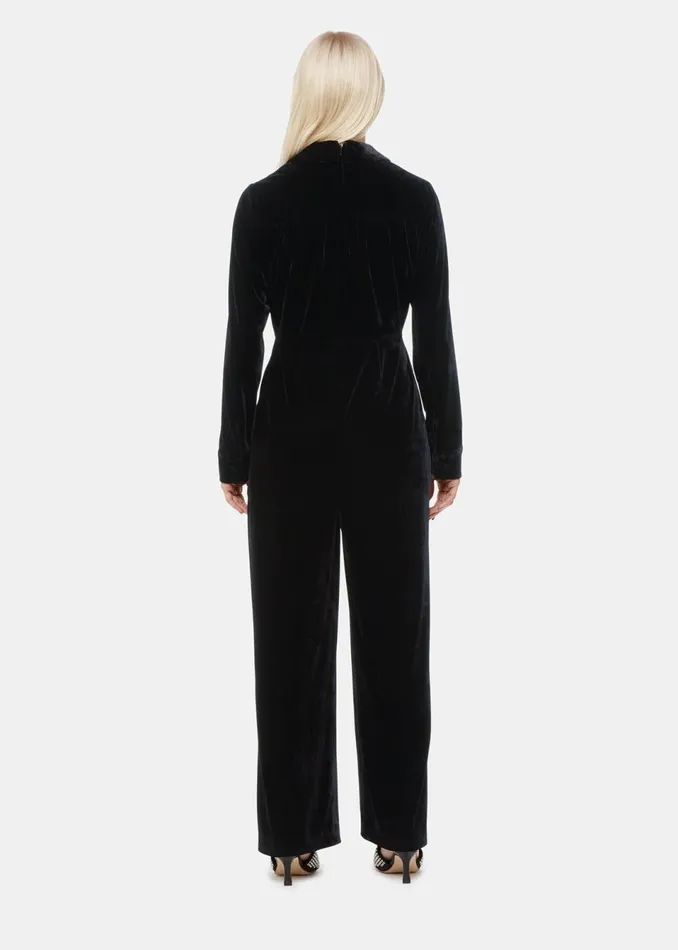 Women Petite Dresses and Jumpsuits Whistles Black Petite Wrap Velvet Jumpsuit