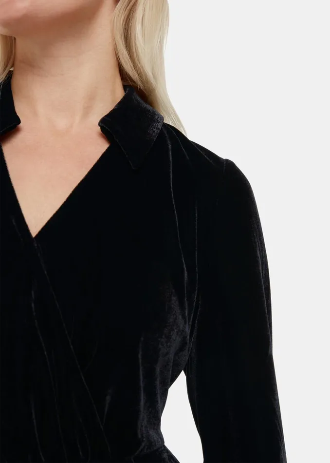 Women Petite Dresses and Jumpsuits Whistles Black Petite Wrap Velvet Jumpsuit