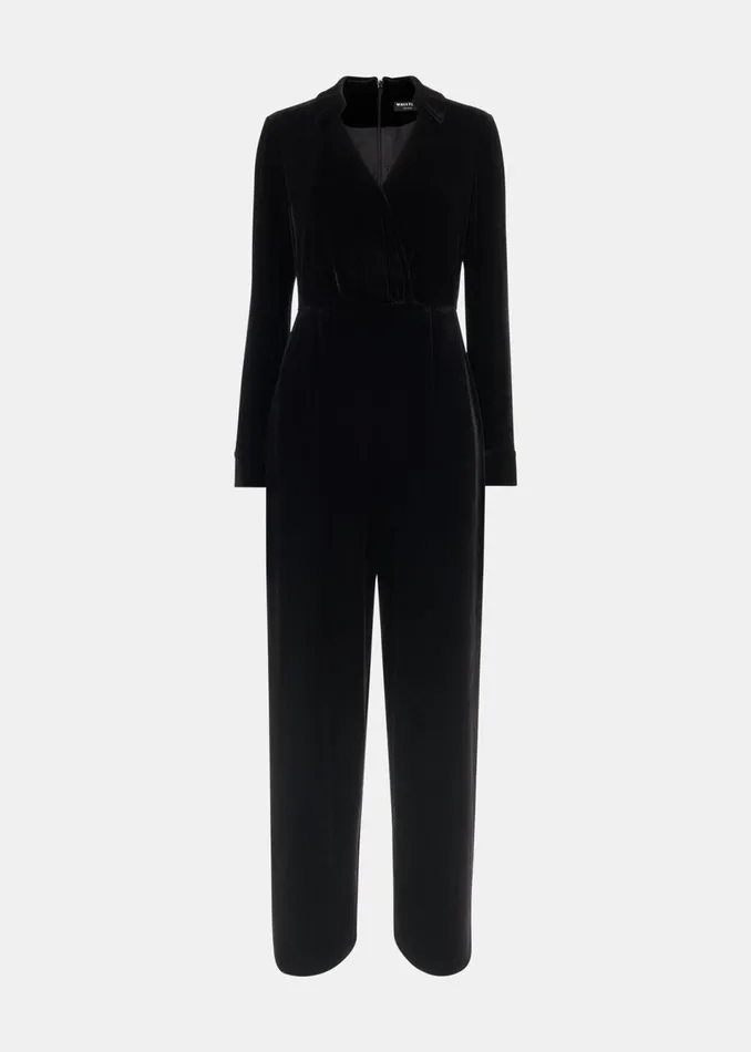 Women Petite Dresses and Jumpsuits Whistles Black Petite Wrap Velvet Jumpsuit