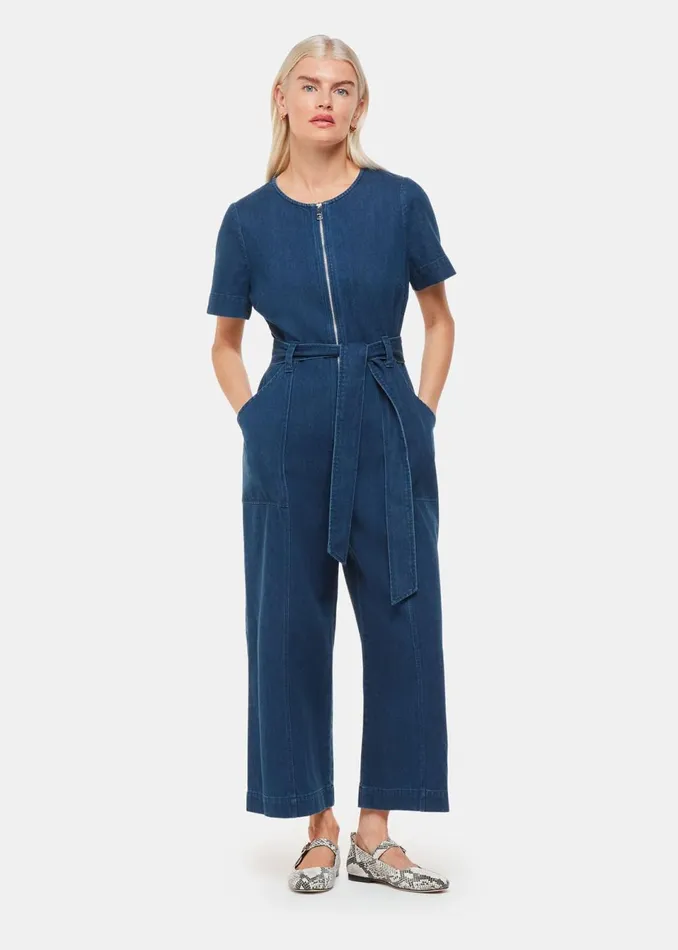 Women Petite Dresses and Jumpsuits Whistles Denim Petite Short Sleeve Denim Jumpsuit Women Petite Dresses and Jumpsuits Whistles Denim Petite Short Sleeve Denim Jumpsuit