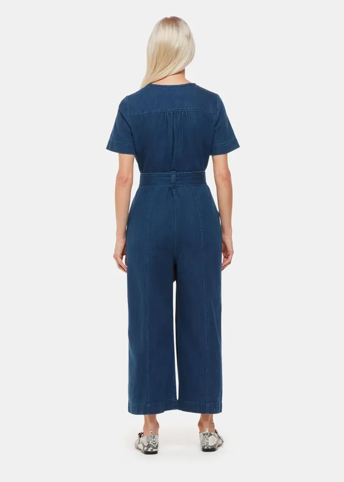 Women Petite Dresses and Jumpsuits Whistles Denim Petite Short Sleeve Denim Jumpsuit