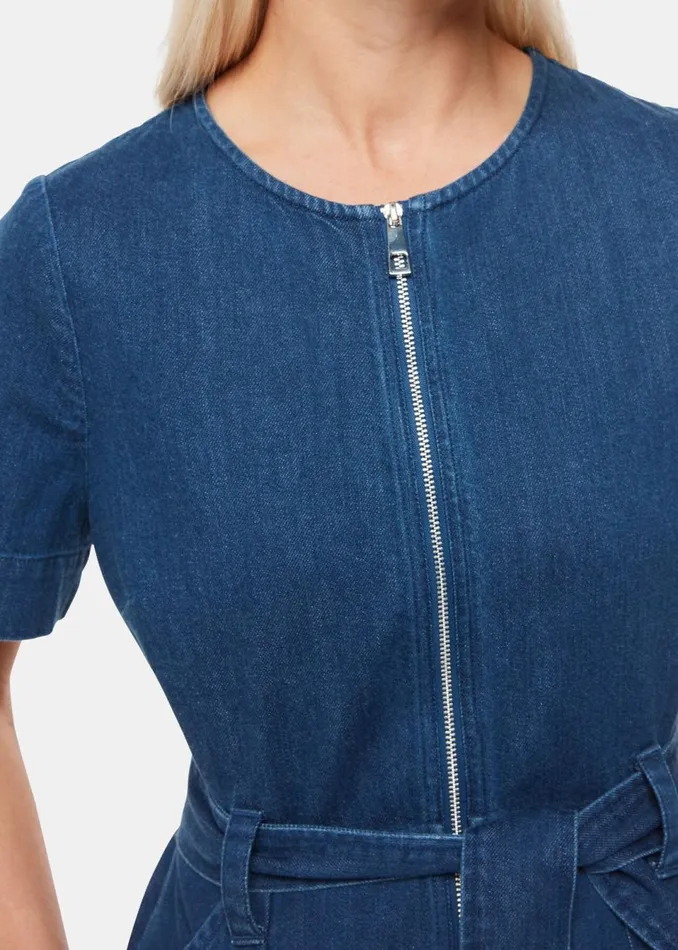 Women Petite Dresses and Jumpsuits Whistles Denim Petite Short Sleeve Denim Jumpsuit