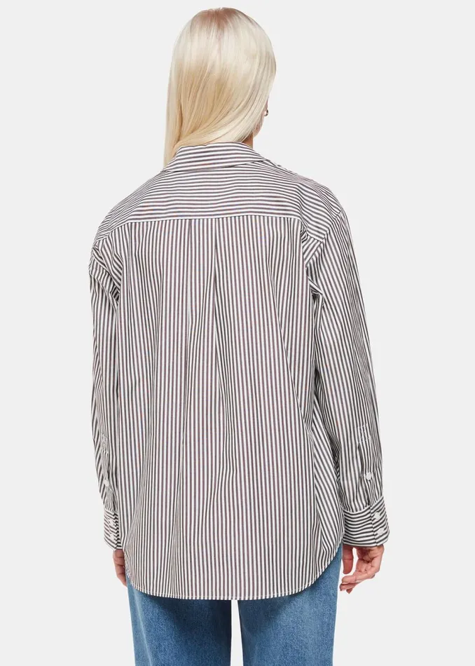 Women Petite Tailoring Whistles Black Petite Stripe Relaxed Fit Shirt