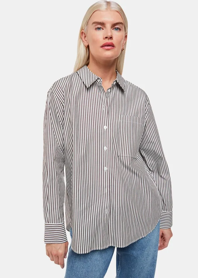 Women Petite Tailoring Whistles Black Petite Stripe Relaxed Fit Shirt