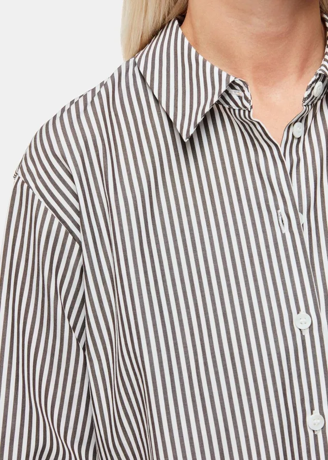 Women Petite Tailoring Whistles Black Petite Stripe Relaxed Fit Shirt