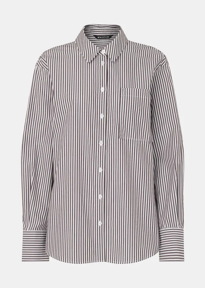 Women Petite Tailoring Whistles Black Petite Stripe Relaxed Fit Shirt