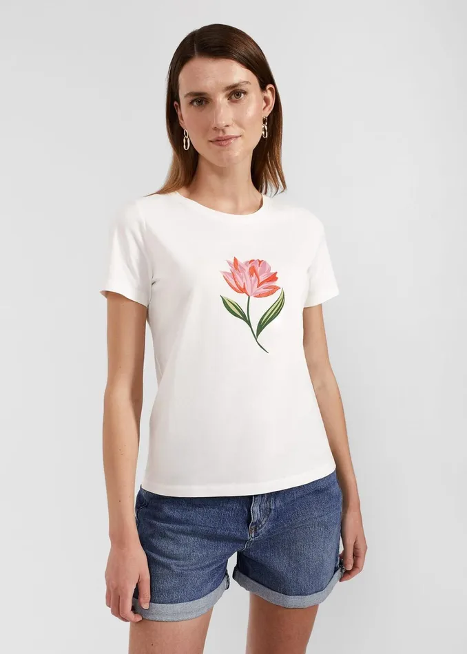 Women Pixie Cotton Embroidered TShirt Ivory Pink Hobbs Tops