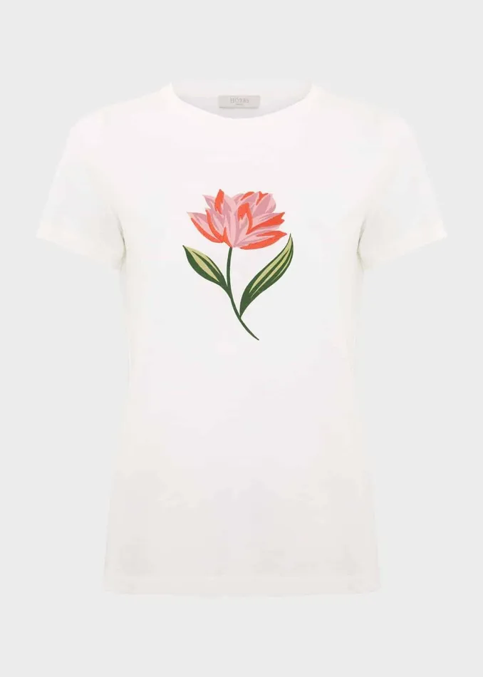 Women Pixie Cotton Embroidered TShirt Ivory Pink Hobbs Tops