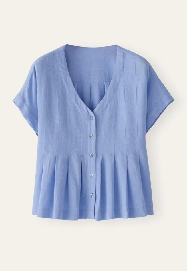 Women Pleatfront Top Lilac Blue Poetry Fashion Shirts and Tunics