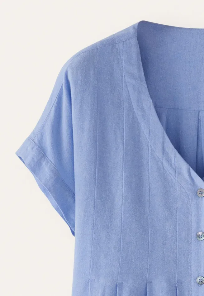 Women Pleatfront Top Lilac Blue Poetry Fashion Shirts and Tunics