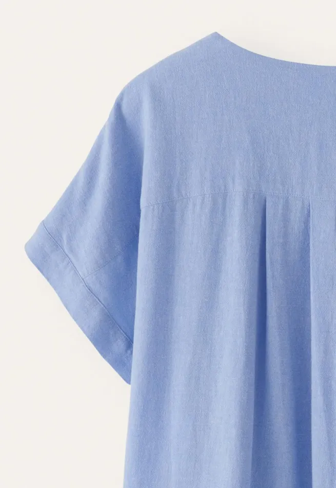 Women Pleatfront Top Lilac Blue Poetry Fashion Shirts and Tunics