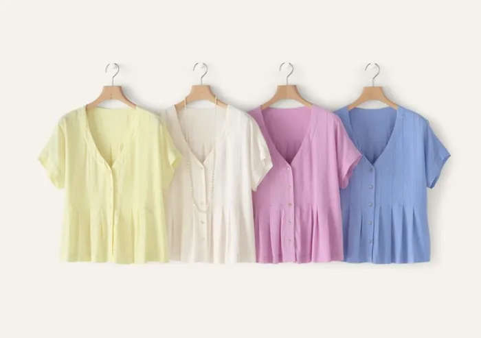 Women Pleatfront Top Lilac Blue Poetry Fashion Shirts and Tunics