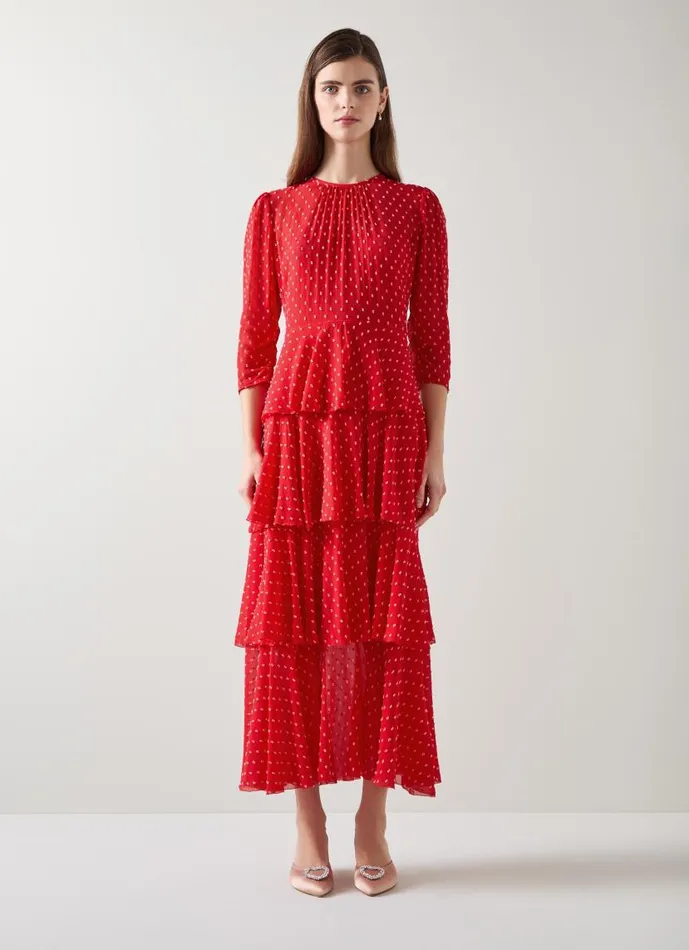 Women Poppy Red Poinsettia Tiered Dress Multi LKBennett Dresses Women Poppy Red Poinsettia Tiered Dress Multi LKBennett Dresses