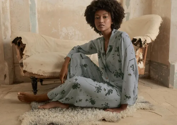 Women Printed Silk Pyjamas Grey Mink Poetry Fashion Nightwear