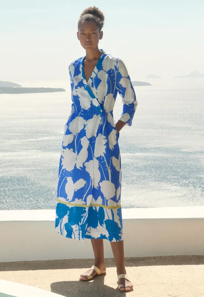 Women Printed Wrapdress Marine White Poetry Fashion Dresses and Skirts