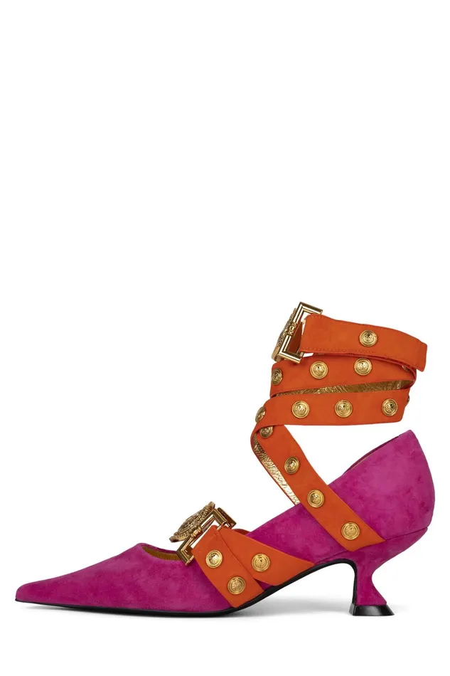 Women Pump Jeffrey Campbell LEOS Fuchsia Suede Orange Gold