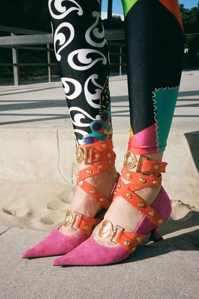 Women Pump Jeffrey Campbell LEOS Fuchsia Suede Orange Gold