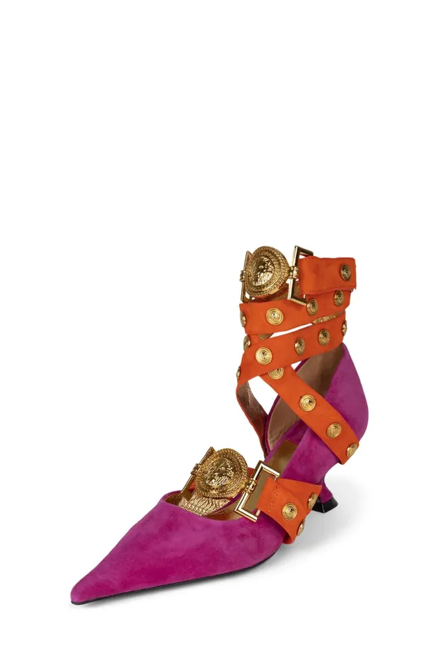 Women Pump Jeffrey Campbell LEOS Fuchsia Suede Orange Gold