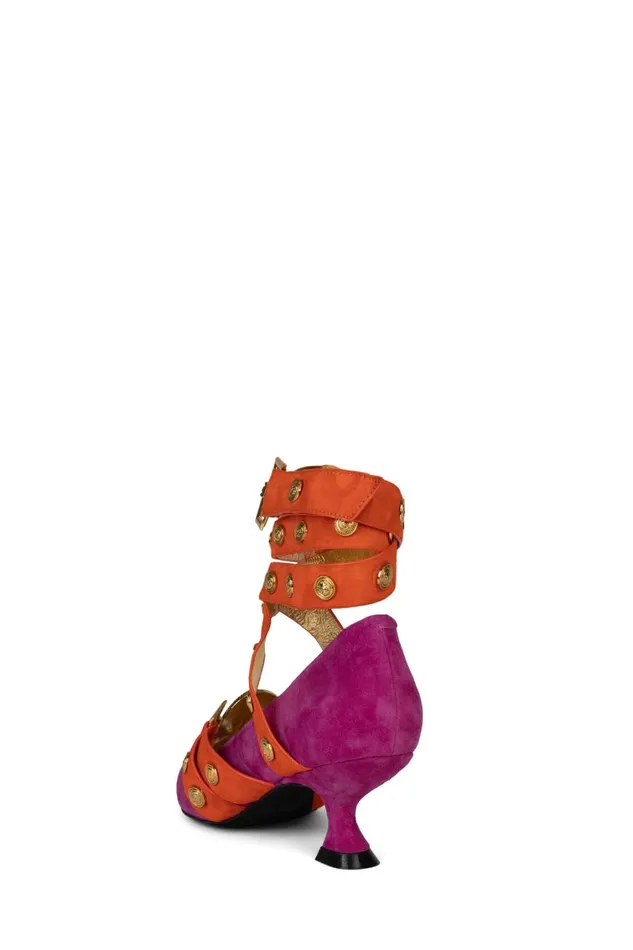 Women Pump Jeffrey Campbell LEOS Fuchsia Suede Orange Gold