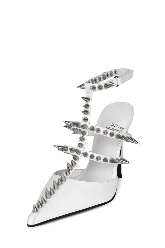 Women Pump Jeffrey Campbell STEPBACK White Patent Silver