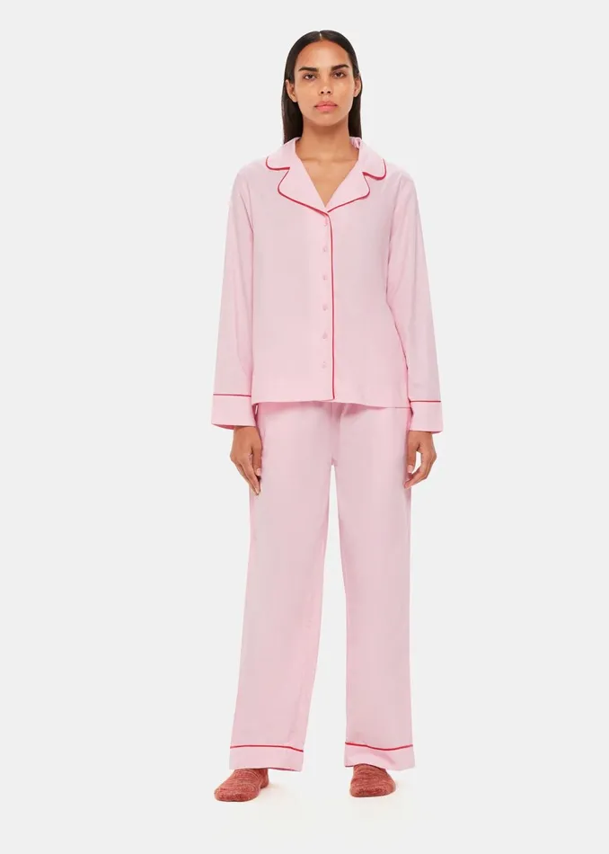 Women Pyjamas Whistles Pink Contrast Piping Pyjamas