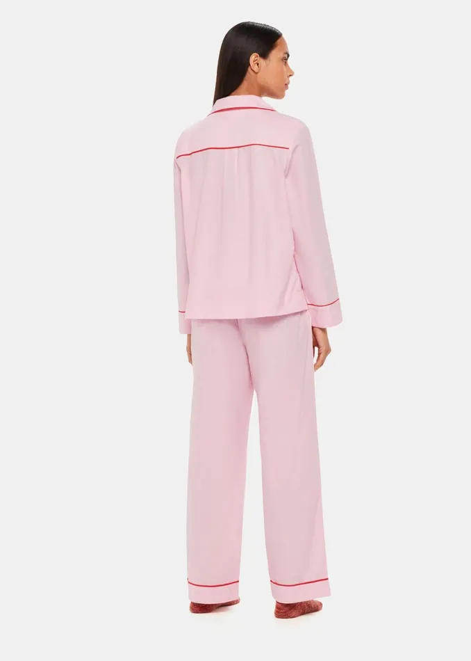Women Pyjamas Whistles Pink Contrast Piping Pyjamas