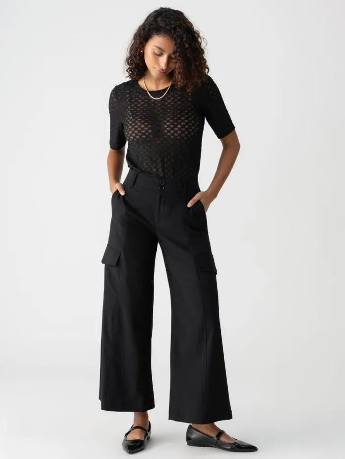 Women Rebel Wide Leg Standard Rise Crop Pant Black Sanctuary Clothing Pants