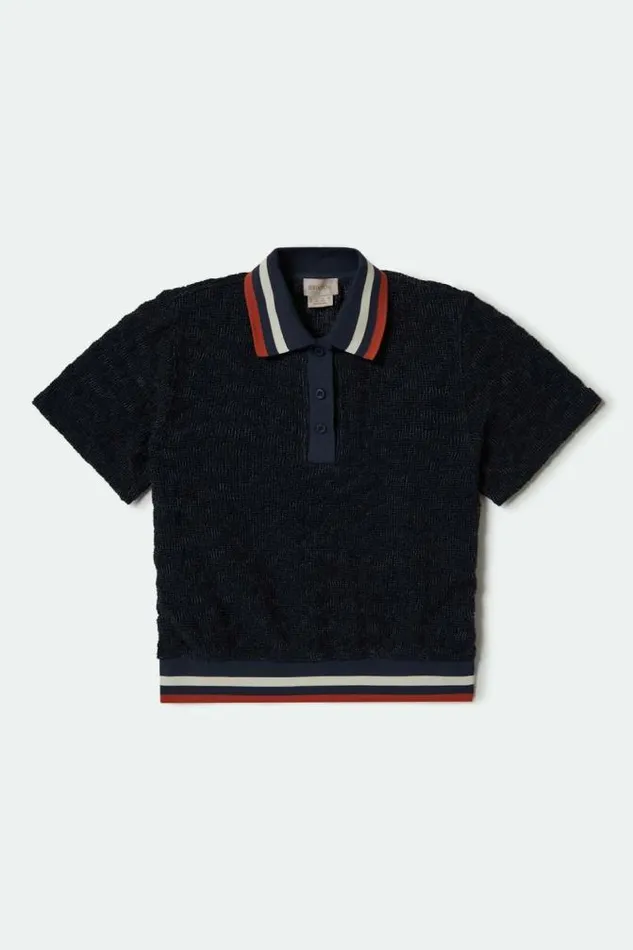 Women Retro Mesh SS Polo Washed Navy Brixton Tops