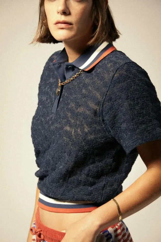 Women Retro Mesh SS Polo Washed Navy Brixton Tops
